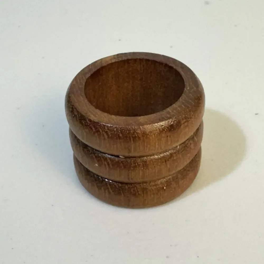VTG Set of Five (5) MCM Ribbed Wooden Napkin Holders Round Shape 70’s Teak Wood